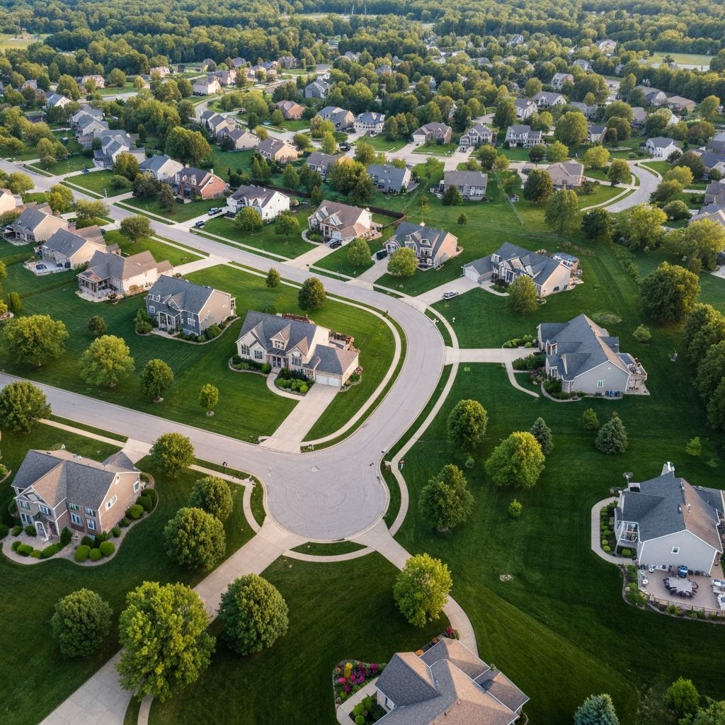 Aerial view of Hamilton County Indiana suburban neighborhoods with rental homes