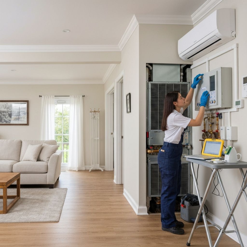 HVAC technician performing preventive maintenance on rental property