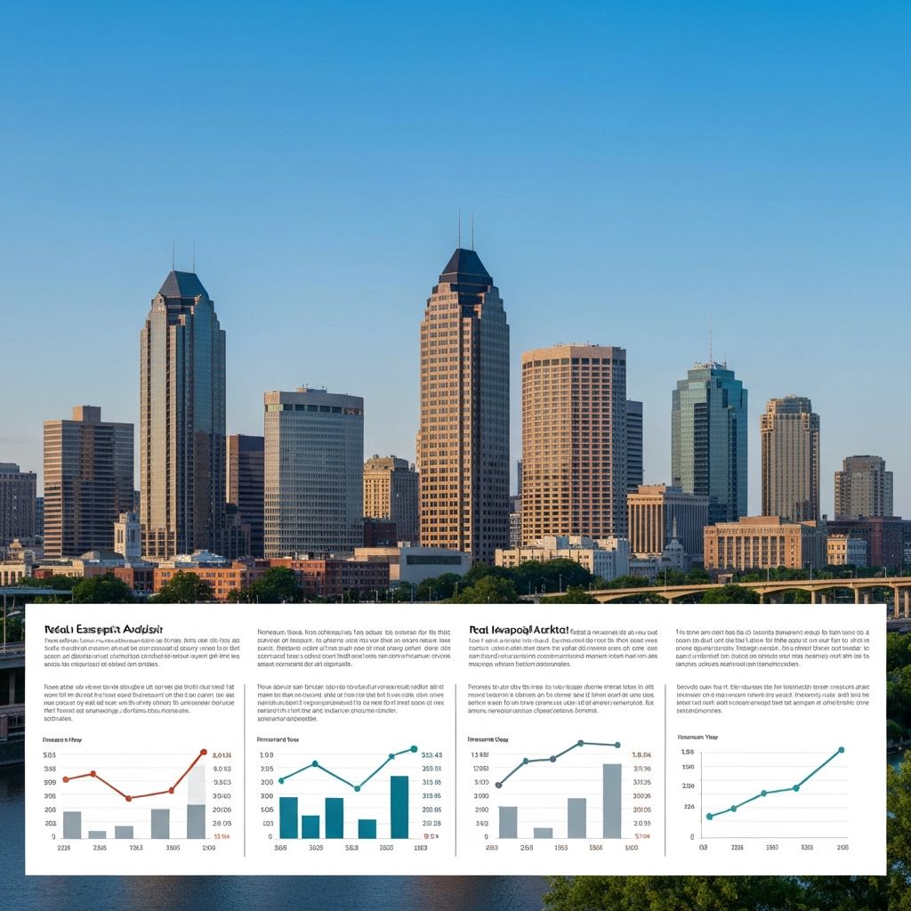 Indianapolis downtown skyline with real estate market analysis charts overlay