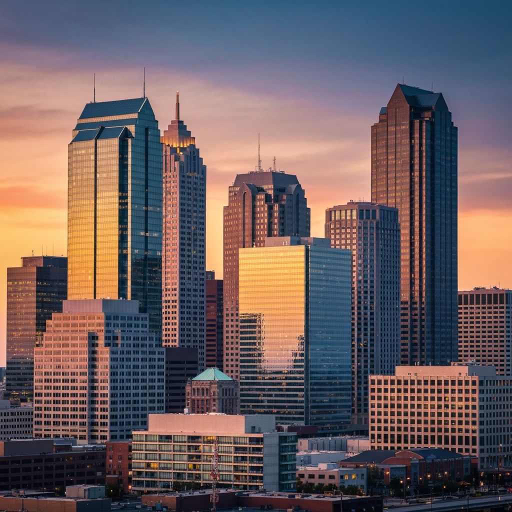 Indianapolis downtown skyline at sunset - Leaseway Property Management