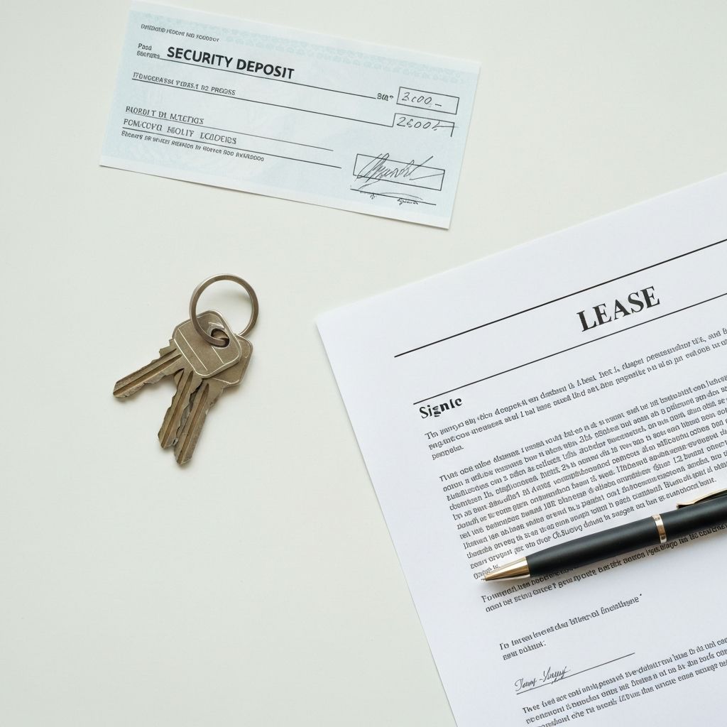 Security deposit check with rental keys and Indiana landlord compliance documents